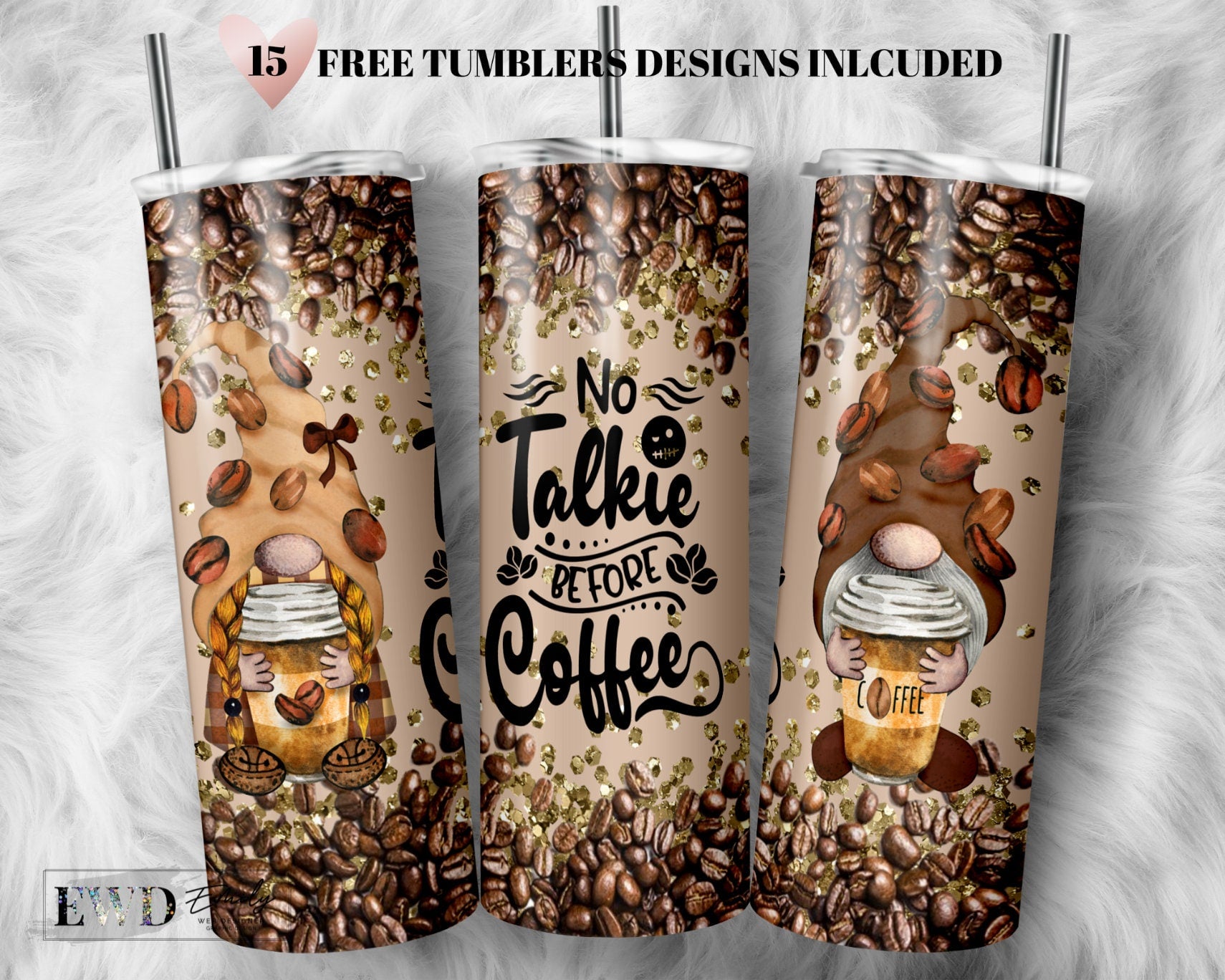 20 Oz Skinny Tumbler Sublimation, Give Me Coffee, Coffee Gnome,  Straight/Tapered, Tumbler Wrap, Sublimation Template, PNG, Digital Download.