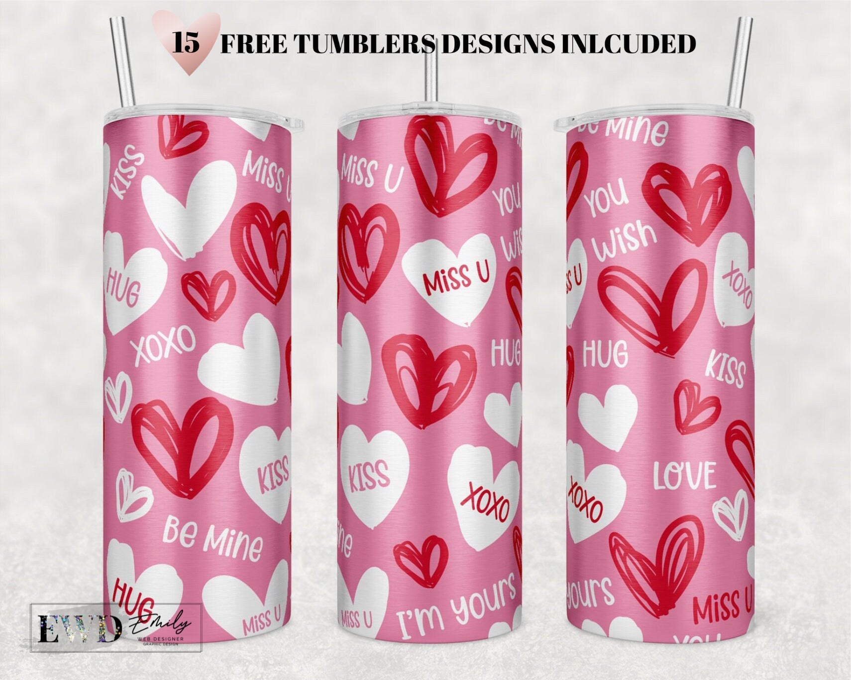 Valentine Glitter Tumbler Sublimation Design, Skinny Tumbler