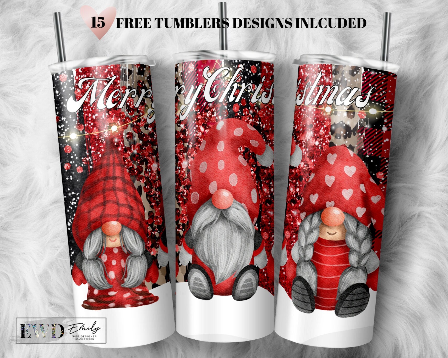 Gnomes Christmas 20oz Skinny Tumbler Sublimation Designs, Tumbler Wrap