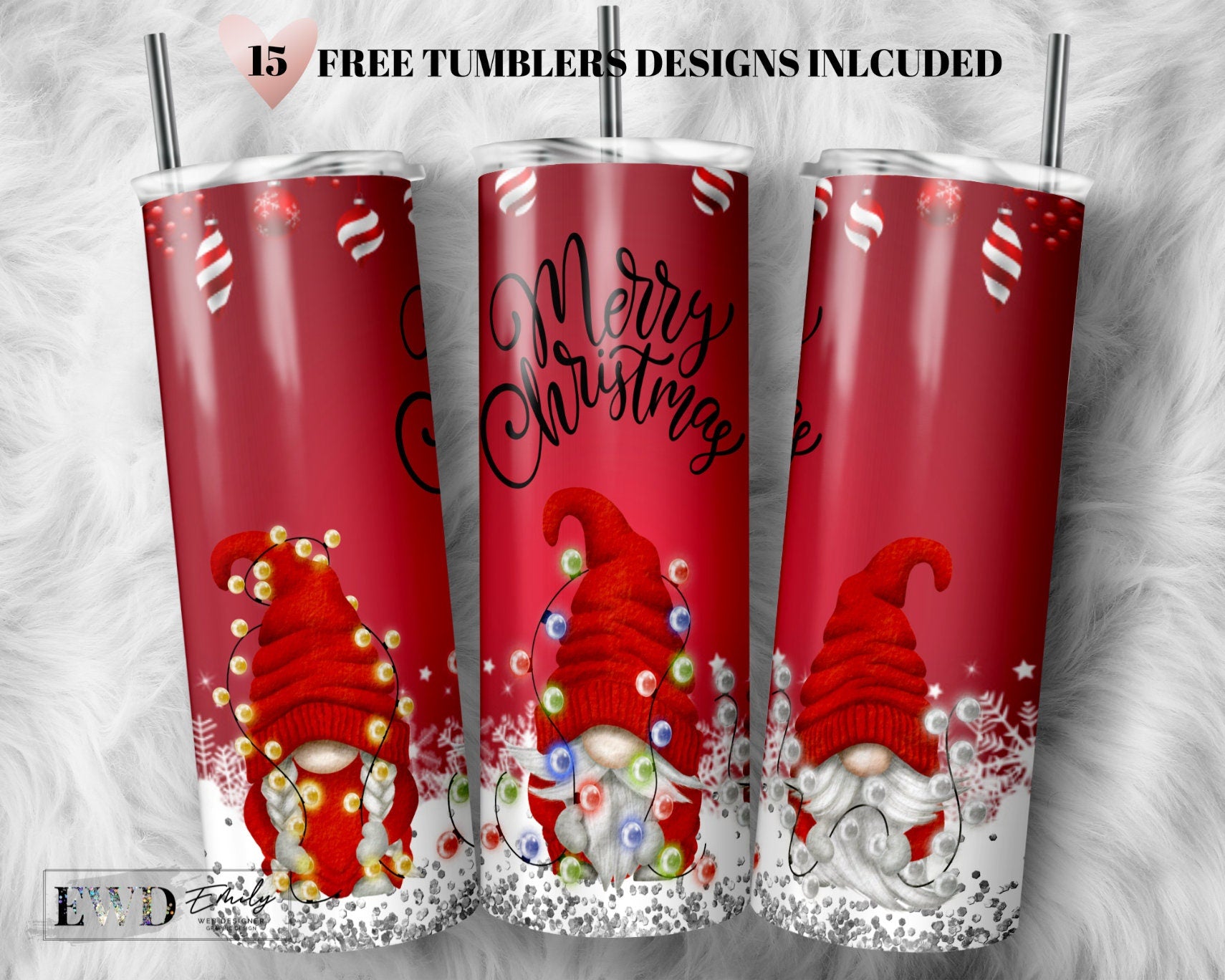 Gnomes Christmas 20oz Skinny Tumbler Sublimation Designs, Tumbler Wrap