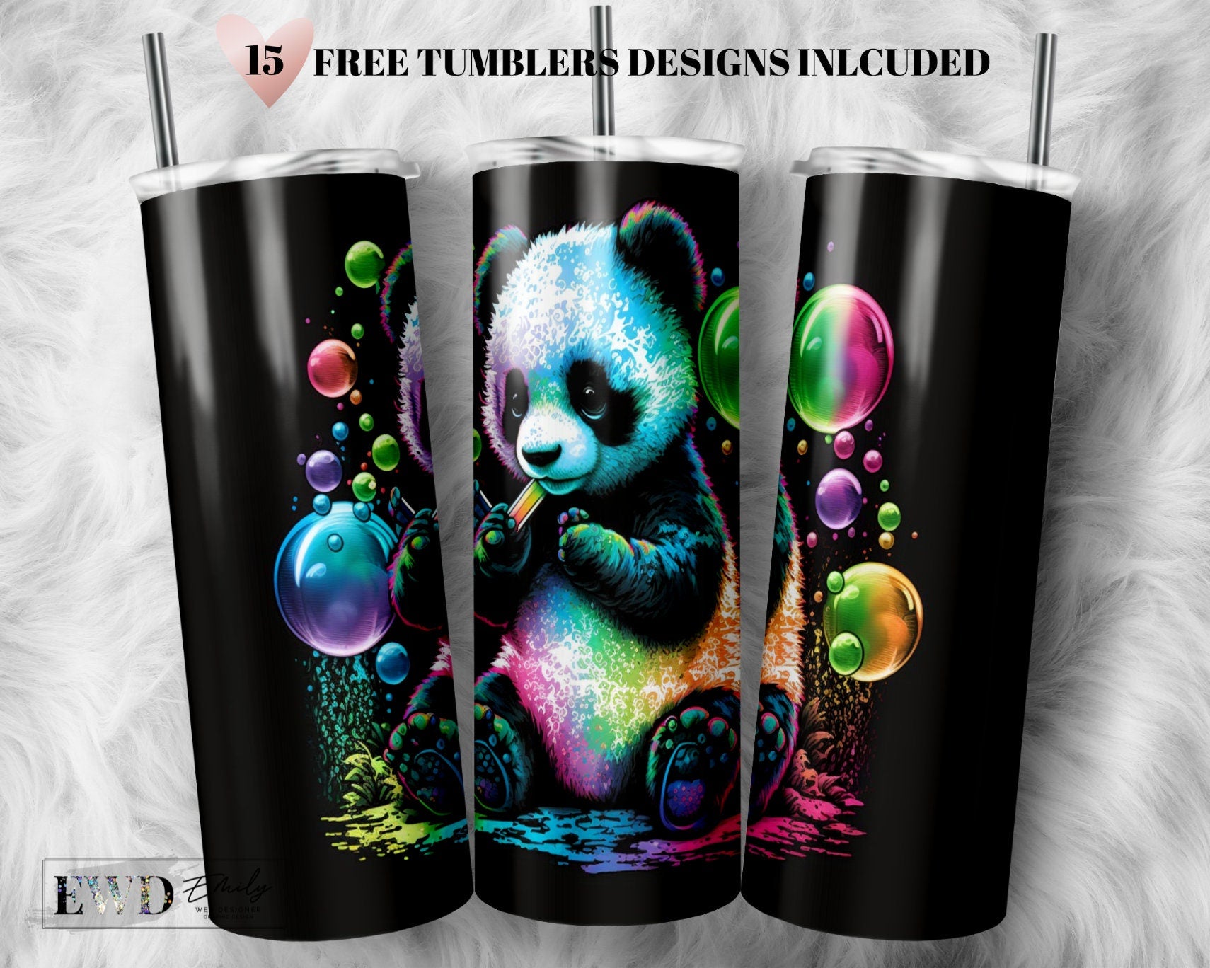 Colorful Baby Panda Tumbler Wrap, Tumbler PNG Digital Download.