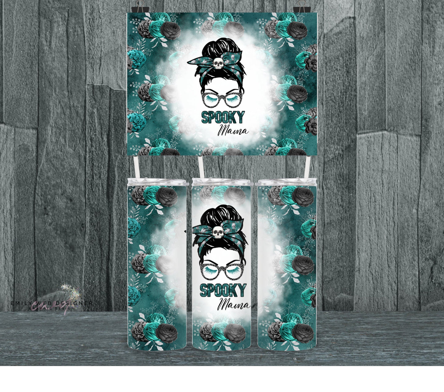 Halloween Spooky Mama PNG, Pumpkin Ghost Print Wrap, Spider Web Tumbler, Halloween Mom Png Skinny Tumbler Sublimation, Glitter teal PNG