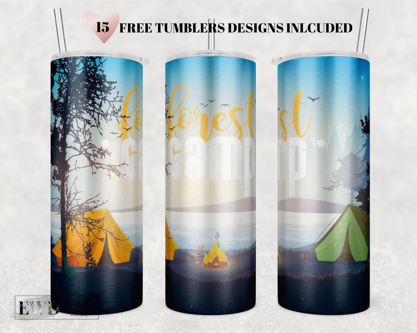 Camping Tumbler Wrap, 20oz Skinny Straight Tumbler Design for Sublimation, Full Tumbler Wrap, Camper Tumbler Wrap File, PNG Digital Download