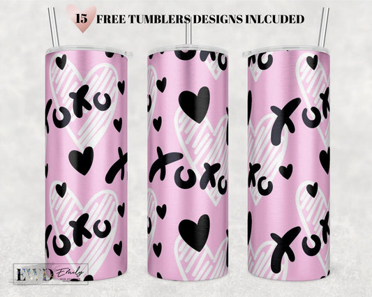 XOXO Tumbler PNG Sublimation 20oz Skinny Tumblers Designs, xoxo pink, Skinny Tumbler Wrap Instant Download