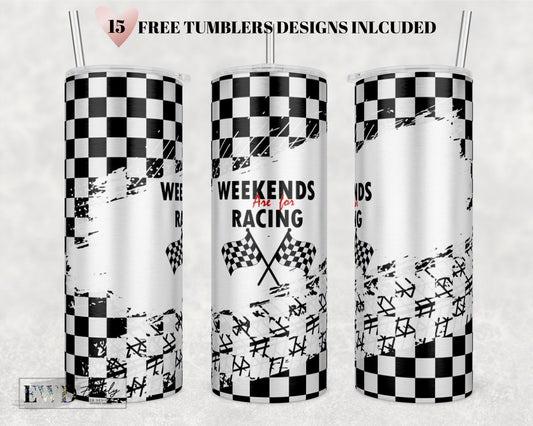 Weekend are for Racing Tumbler, 20oz Skinny Tumbler Sublimation Designs, Checkered flag Tumbler Wrap - PNG Digital Download