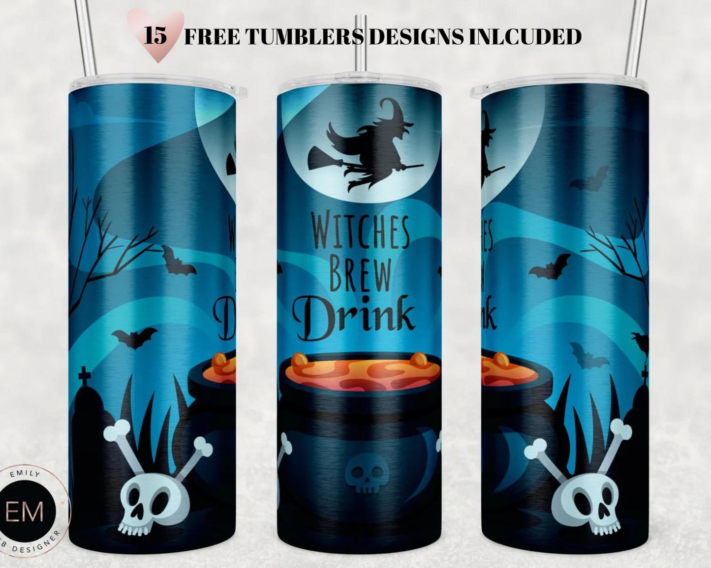 Witches Brew Halloween Drink Co Tumbler, 20oz Skinny Sublimation Full Tumbler Wrap, Halloween Gift - PNG DIGITAL DOWNLOAD
