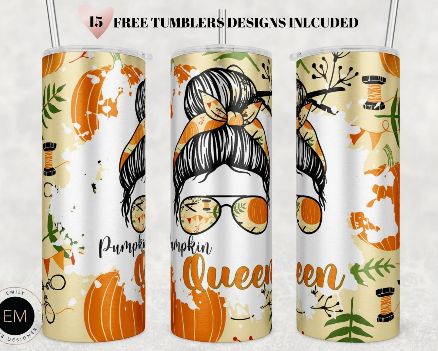 Fall Tumbler PNG, Pumpkin Queen Tumbler Sublimation Design Download, Seamless 20oz Skinny Tumbler Design PNG, Halloween Pumpkin, Thankgiving