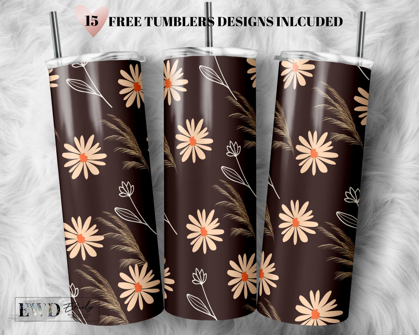 Boho Fall Floral Tumbler Wrap, Autumn Boho Sublimation Design, 20 oz Skinny Tumbler, Groovy Halloween Flower Tumbler PNG, Digital Download