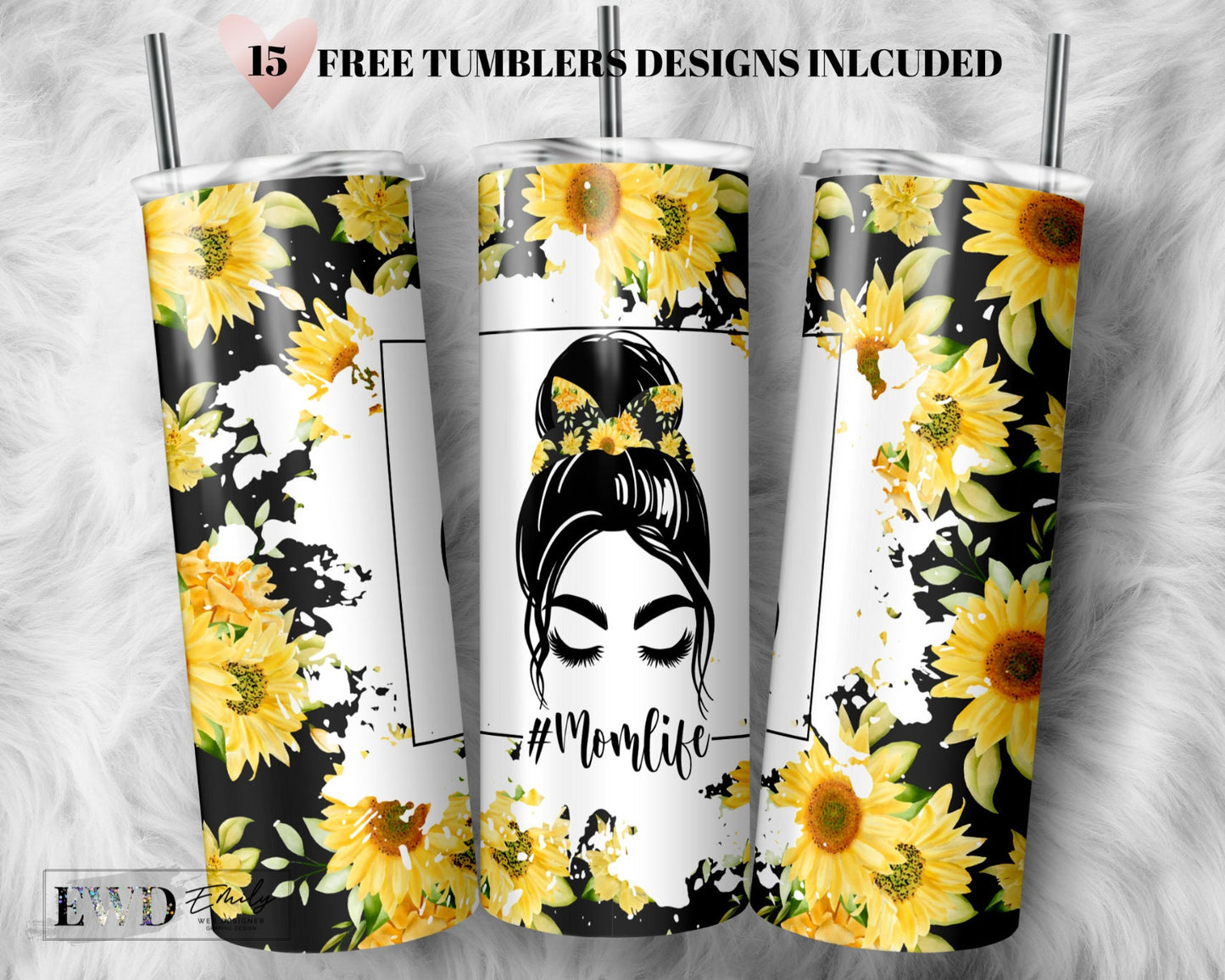 Sunflowers Mom Life Tumbler, 20oz Sublimation Design, Momlife Skinny Tumbler, Mothers Day, Seamless, Instant Download, Digital File