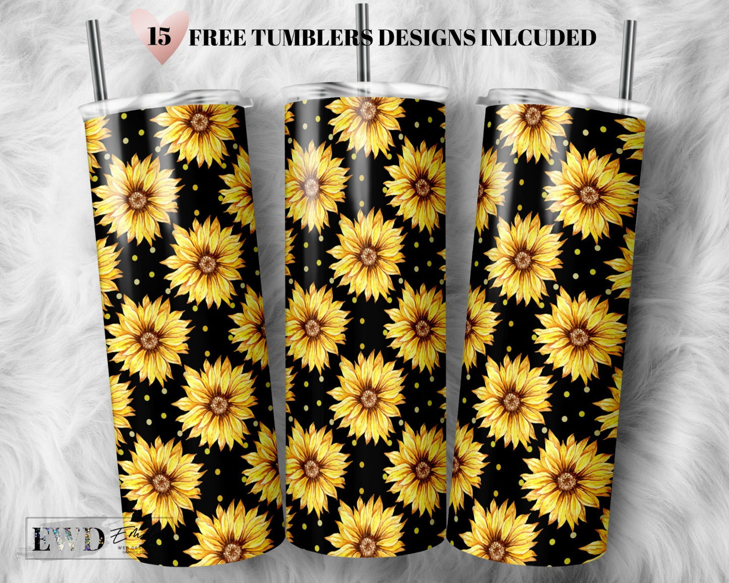 SEAMLESS Sunflowers 20 oz Skinny Tumbler Sublimation Tumbler Design Digital Download PNG