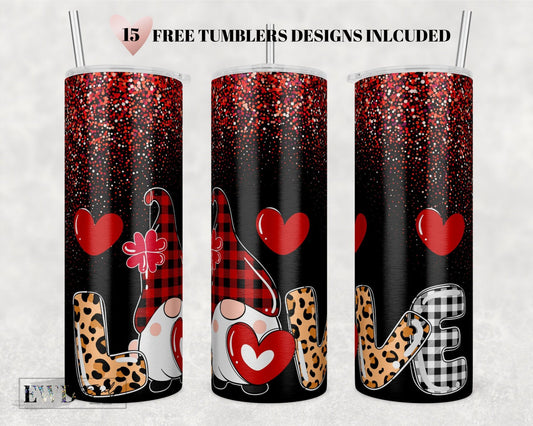 Valentine Tumbler png, Gnomes Valentine png, Valentine Tumbler Sublimation Designs, Valentines Day Tumbler Wrap png, Sublimation Design