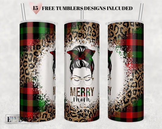 20oz Skinny Tumbler, Merry Mama, Christmas Tumbler, Mom Life, Straight & Tapered Sublimation Wrap Designs Template PNG - Instant Download