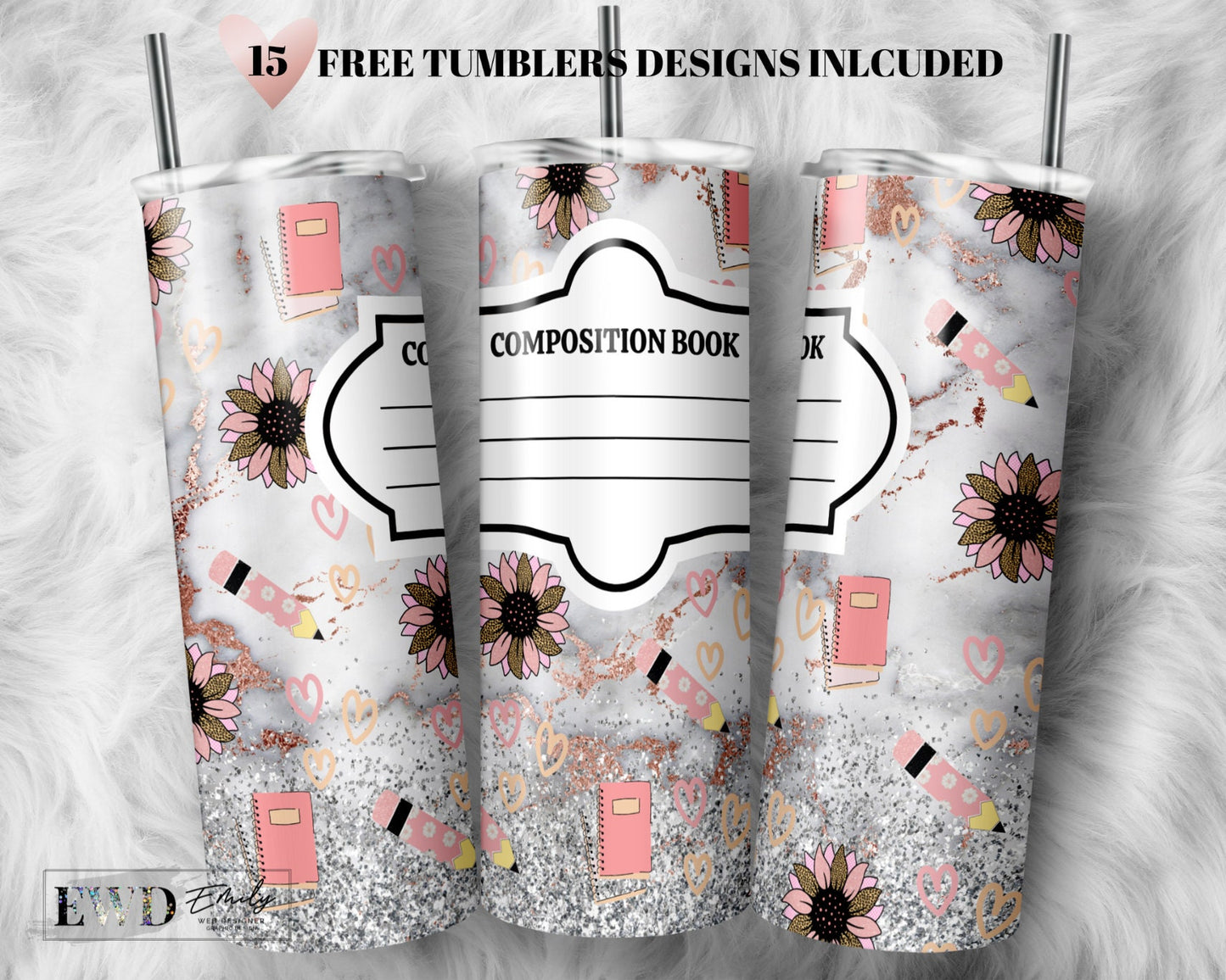 20 oz Skinny Tumbler Pink Glitter Teacher Tumbler Compostion book Teacher Life Sublimation Design, Teacher Appreciation - PNG