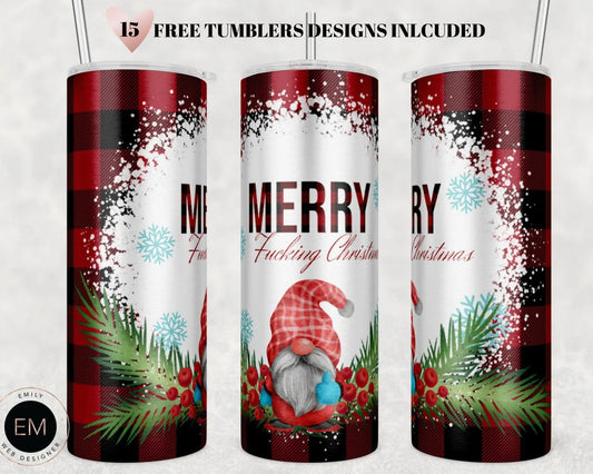 Merry Christmas Santa Gnomes Christmas 20oz Skinny Tumbler Sublimation Designs, Tumbler Wrap - PNG Digital Download  Tumbler Design