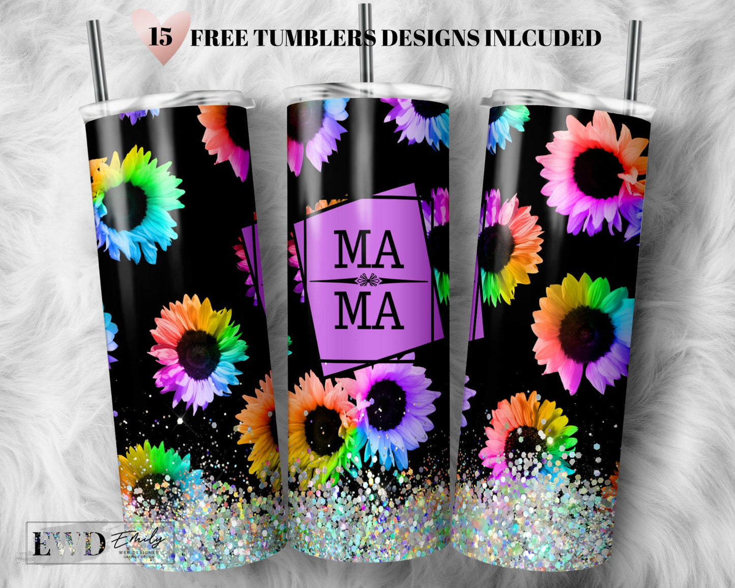 Mother's Day Tumbler Wrap PNG Purple Sunflower Tumbler Seamless Sublimation Designs Downloads - Skinny 20oz Design - 2022
