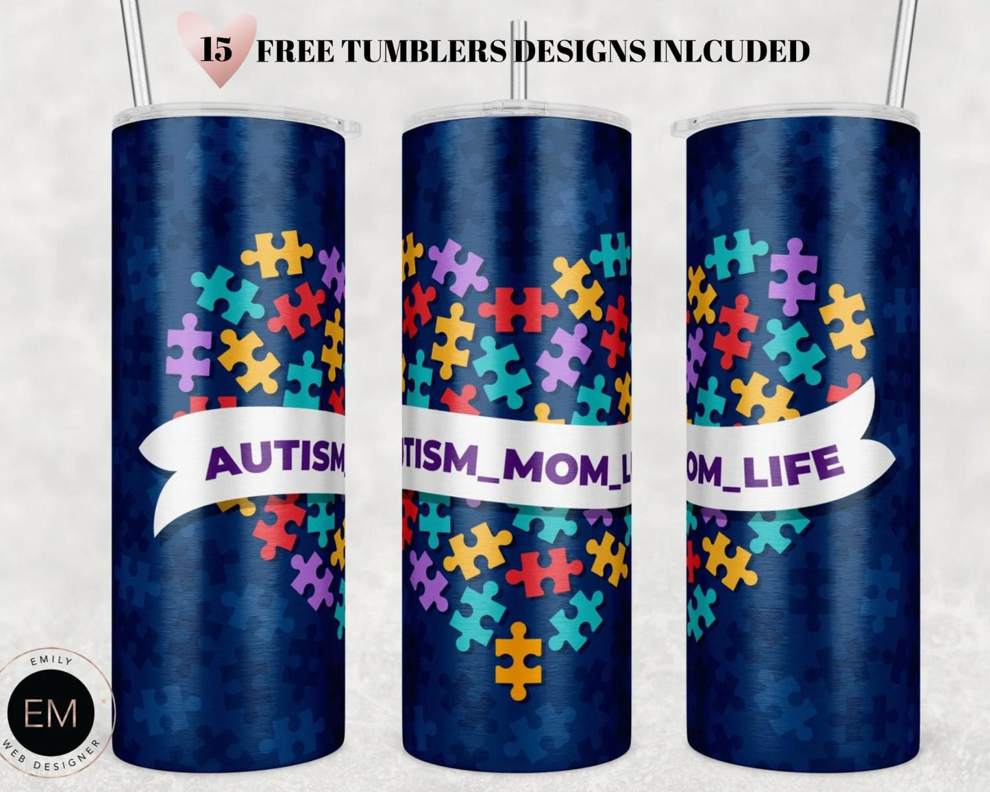 Autism Mom Tumbler Sublimation Design Download, 20oz Skinny Tumbler Design PNG, Tumbler Wrap PNG, Momlife Tumbler PNG, Blessed Mom png