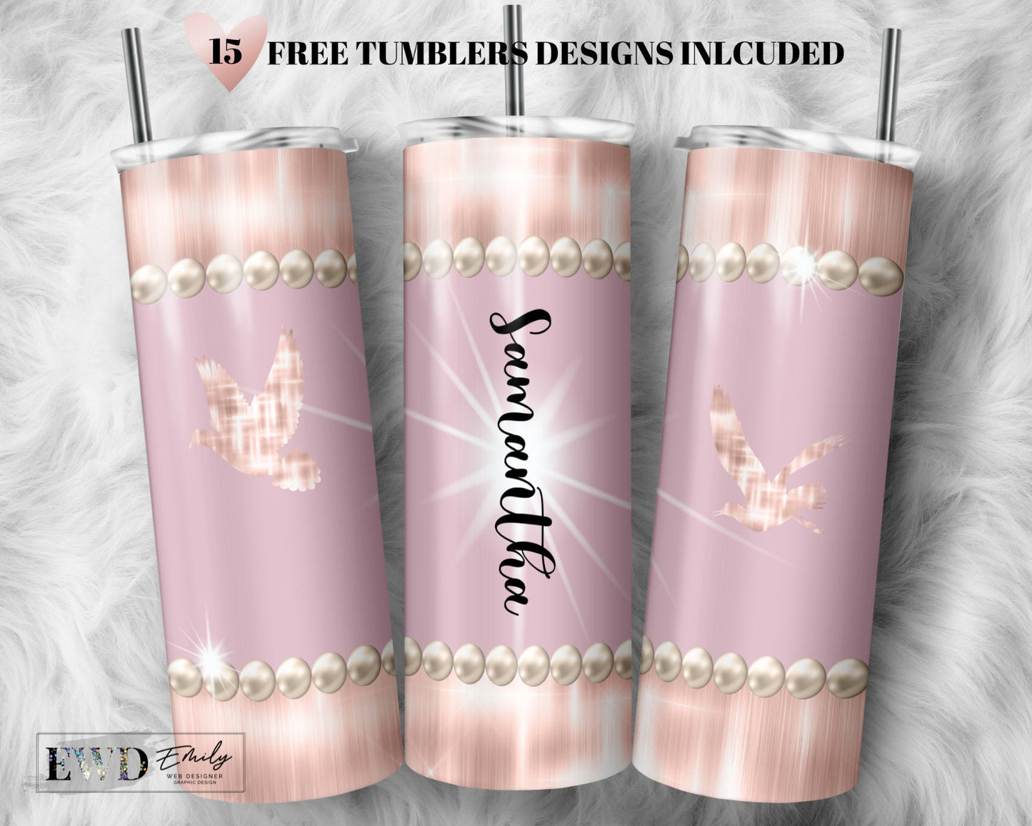 Rose Gold Add Your Own Text Name Sublimation Tumbler Designs - 20oz Skinny Tumbler Wraps Templates