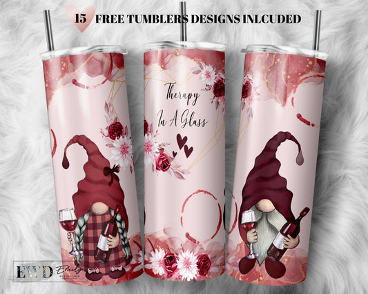 20oz Skinny Tumbler Gome Therapy in a Glass Sublimation Design Templates, Straight PNG Digital Download. Sarcastic Wine Humor Wine Lover