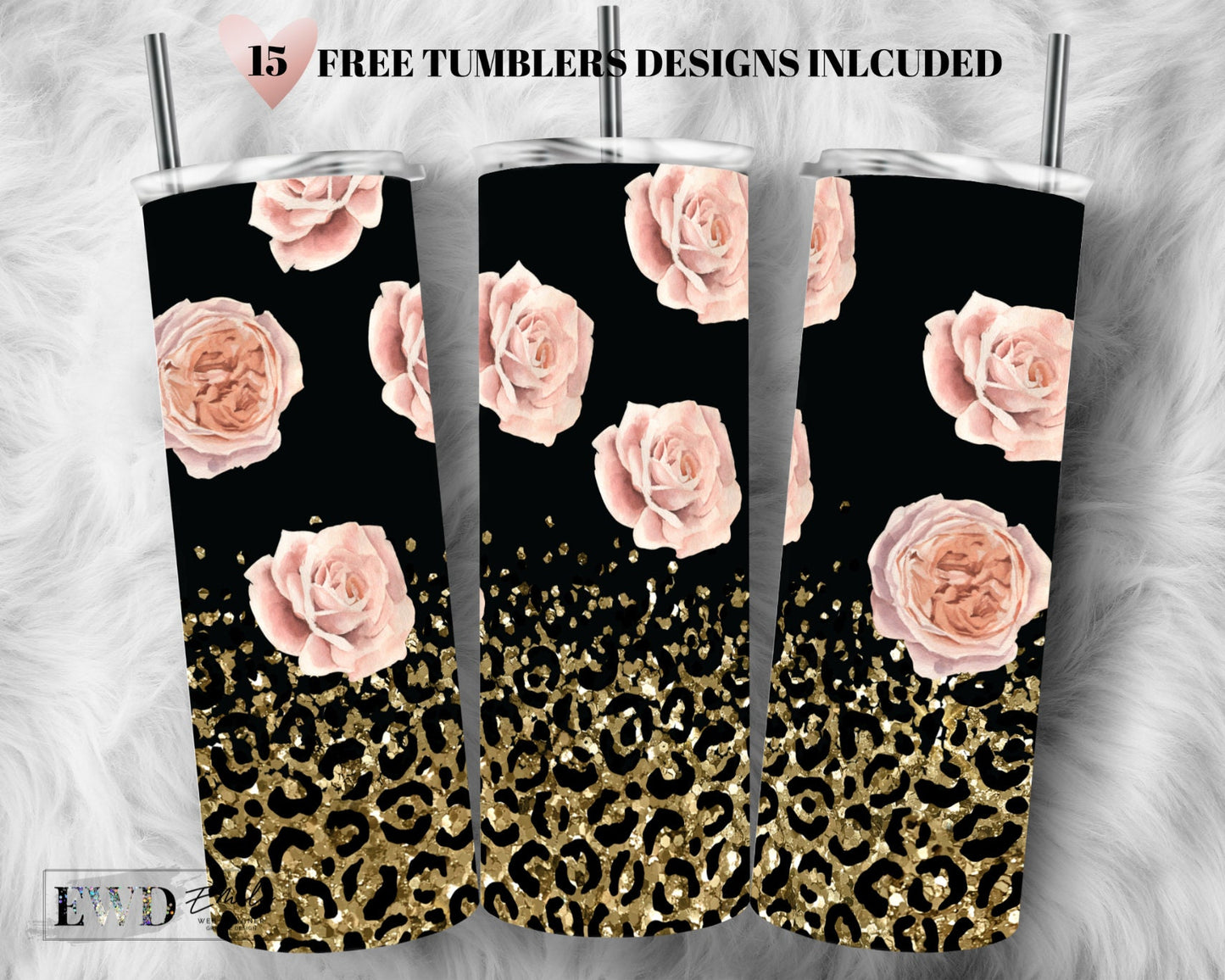 Pink flower Tumbler Designs, Gold png,Glitter Leopard 20oz Skinny Tumbler Wrap, Seamless Glitter Tumbler Template - PNG Digital Download