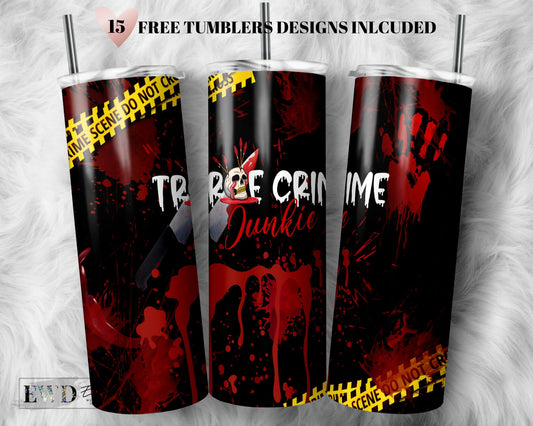 True Crime Junkie Tumbler Wrap, Foot Print Halloween Scene, Yellow Tape, PNG 20oz Skinny Straight Tumbler Wrap, Instant Download