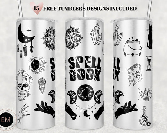 20oz Skinny Tumbler Sublimation Design Spell Book Basic Witch Template Tumbler Wraps Templates - PNG Digital Download