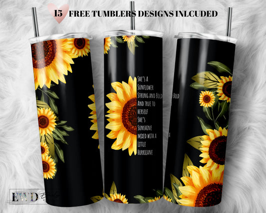 Sunflowers Black Background Skinny Tumbler 20oz 30oz Wrap, Mug Template 11oz Sublimation Waterslide PNG Digital Desings Download