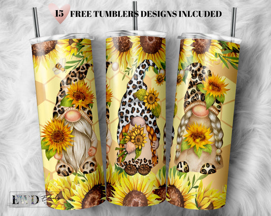 Gnomes And Sunflowers Tumbler Wrap 20oz Tumbler Design Digital Download