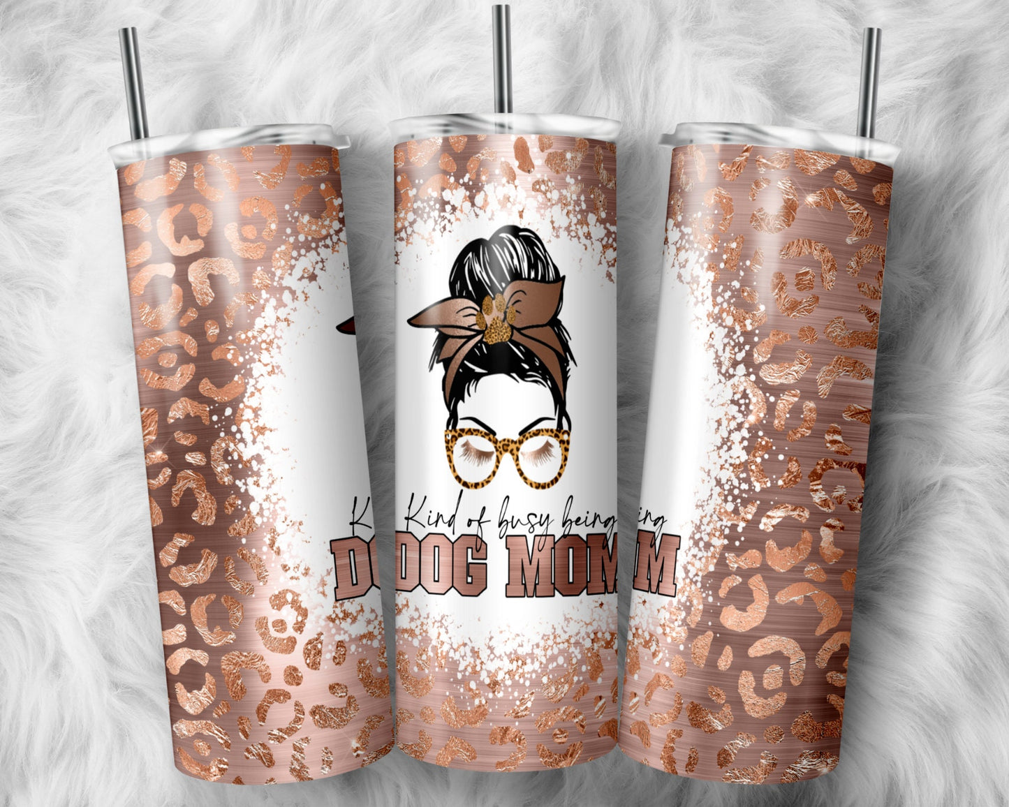 Rose Gold Dog Mom Tumbler Wrap, Dog Mama Sublimation Design, 20 oz Skinny Full Tumbler Wrap, Rpse gold leopard Tumbler PNG, Digital Download