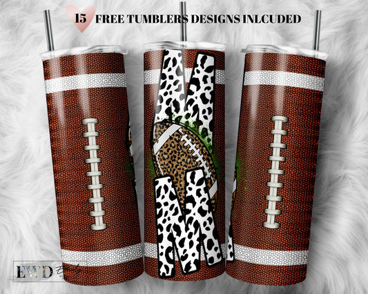 American Football Mom Leopard 20oz Skinny Tumbler Sublimation Designs for Straight/Tapered Tumbler Design - PNG Digital Download