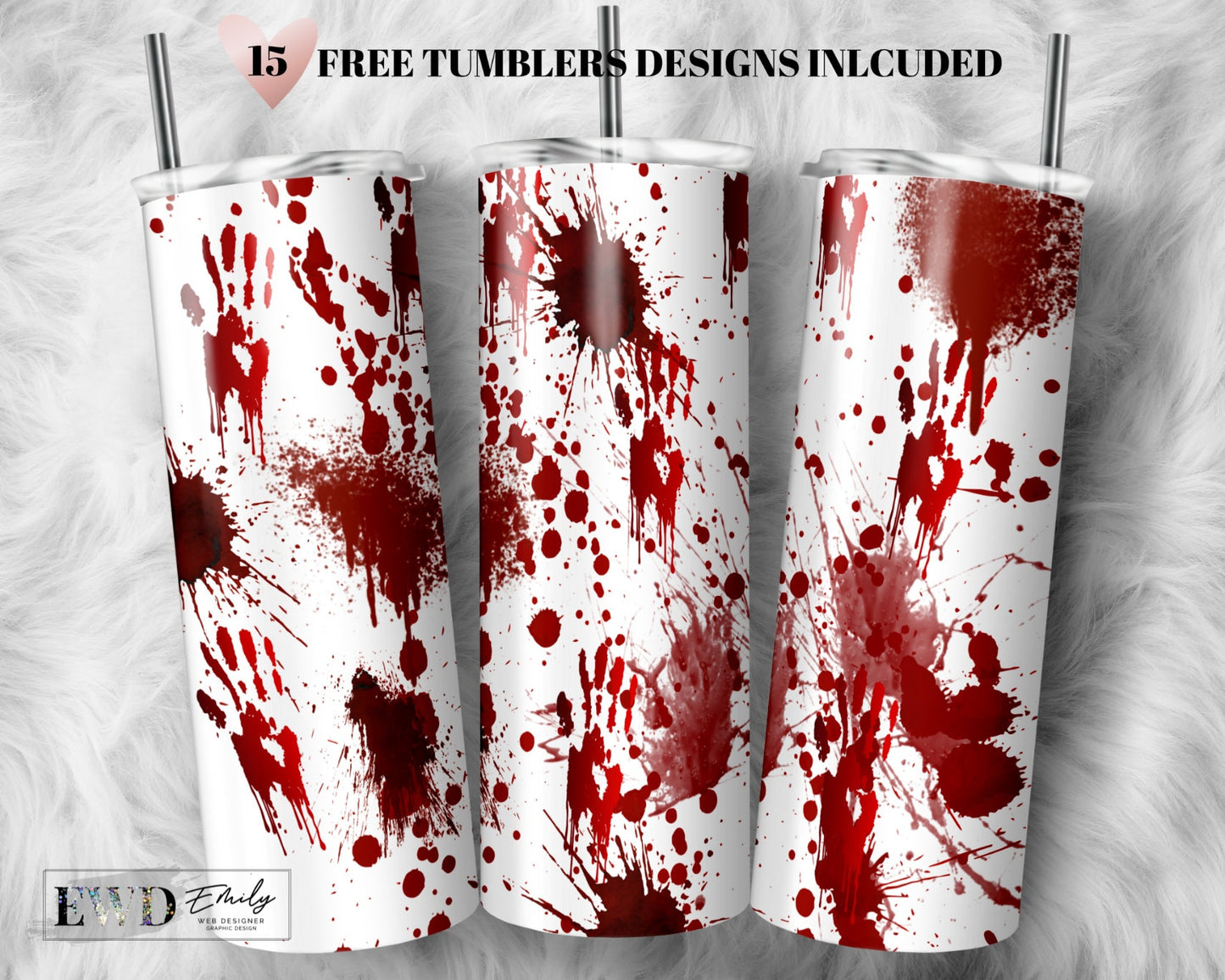 Blood Splatter, Crime Scene, Bloody Hand Sublimation Designs Downloads - Skinny Tumbler 20oz Design Download PNG
