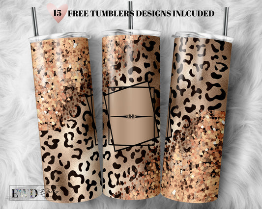 Add Your Own Text - Rose Gold Leopard Sublimation Design for Skinny Tumbler 20oz Design - SEAMLESS Pattern - PNG Commercial Use