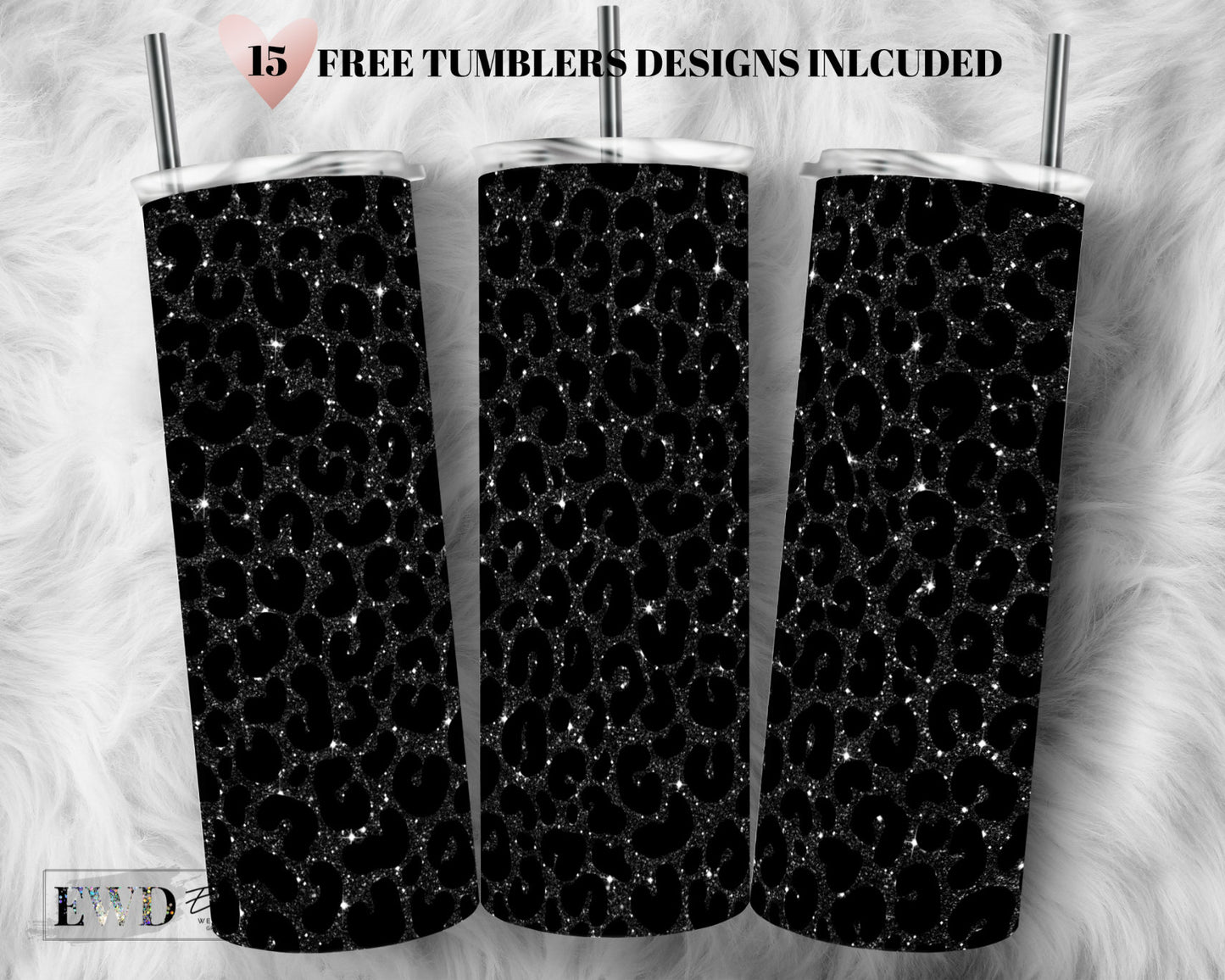 Black Leopard Glitter Skinny Tumbler Design - 20 Oz Skinny Tumbler Design-Straight & Tapered Sublimation Design-Digital Download-PNG