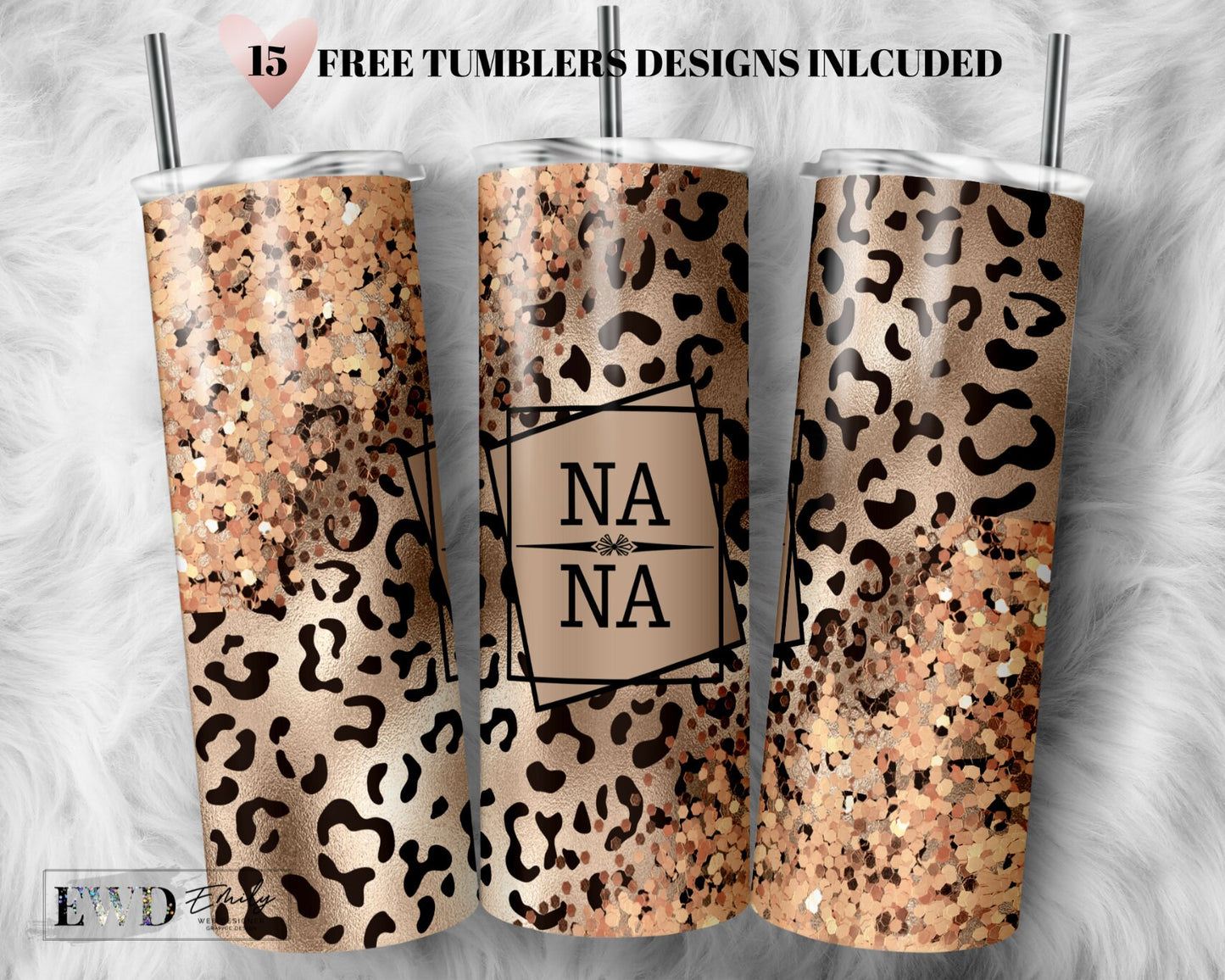 Rose Gold Leopard Nana Sublimation Design for Skinny Tumbler 20oz Design - SEAMLESS Pattern - PNG Commercial Use