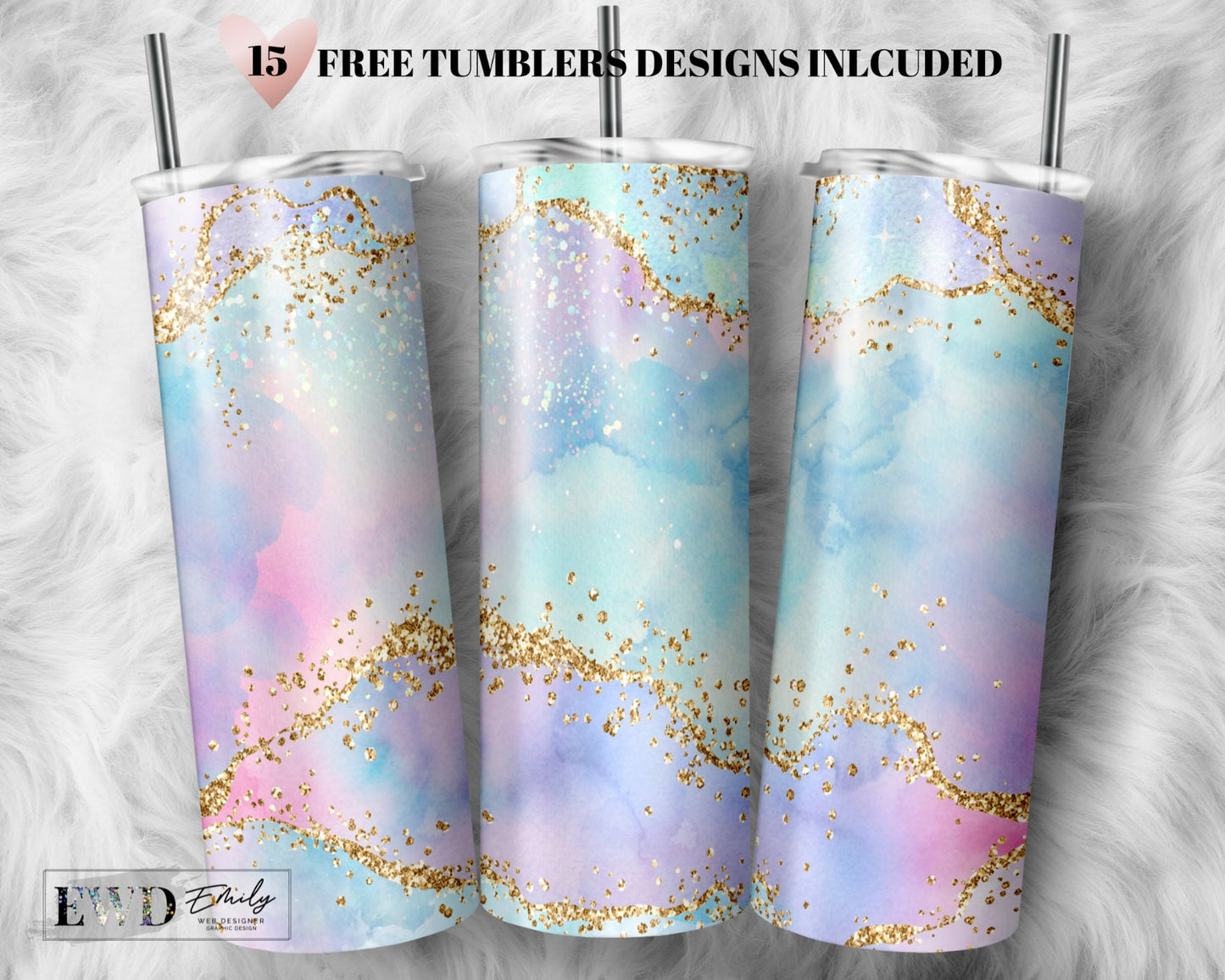 Multicolor Agate Gold Marble Glitter Sublimation Tumbler Designs - 20oz Skinny Tumbler Templates - PNG