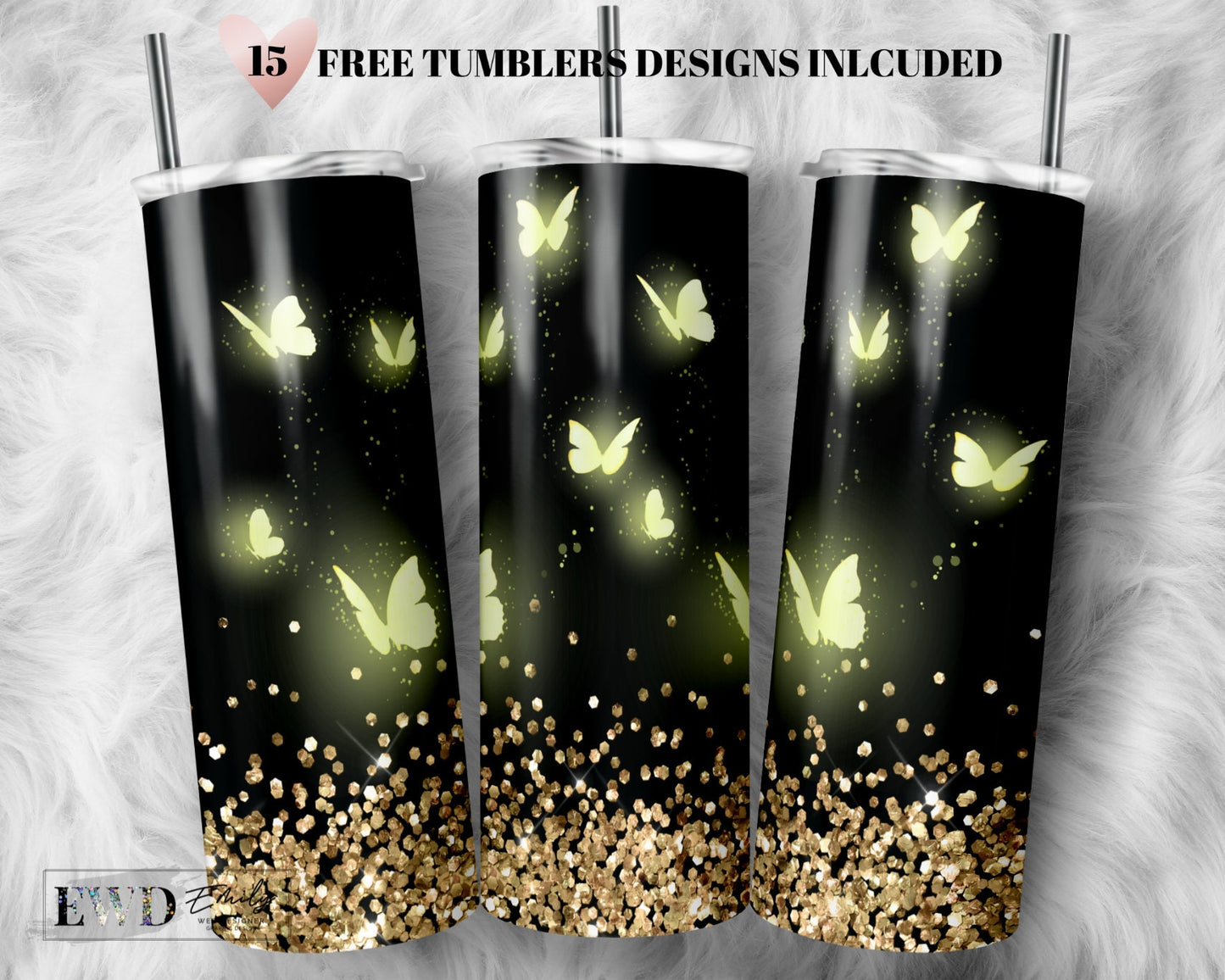 20 Oz skinny tumbler gold butterflies wrap template digital download sublimation graphics instant download sublimation