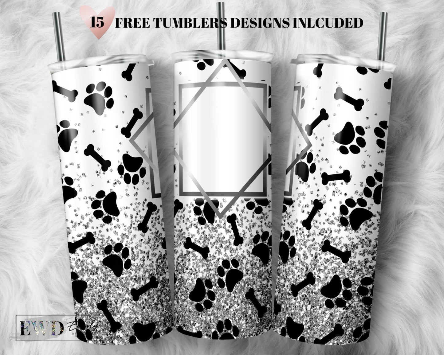 Glitter Paw Dog Add Text Personalize Template 20oz Skinny Tumbler Sublimation Tumbler-Tumbler PNG File Digital Download