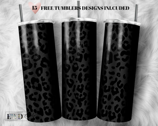 20 OZ Black Leopard Matte Skinny Tumbler Design - Straight & Tapered Sublimation Wrap Design - Tumbler PNG - Template