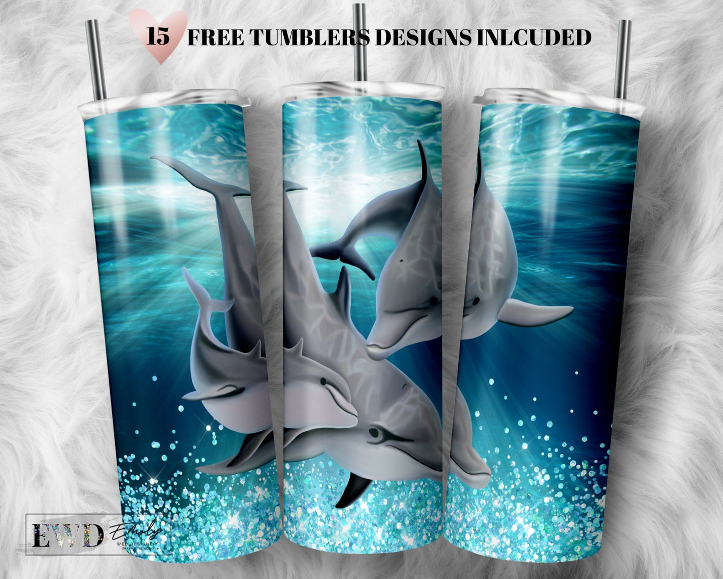 Dolphin Tumbler, Ocean Animals Tumbler Wrap, Jumping Dolphin Tumbler PNG, Underwater World, Group Dolphins Tumbler Design, Digital Download