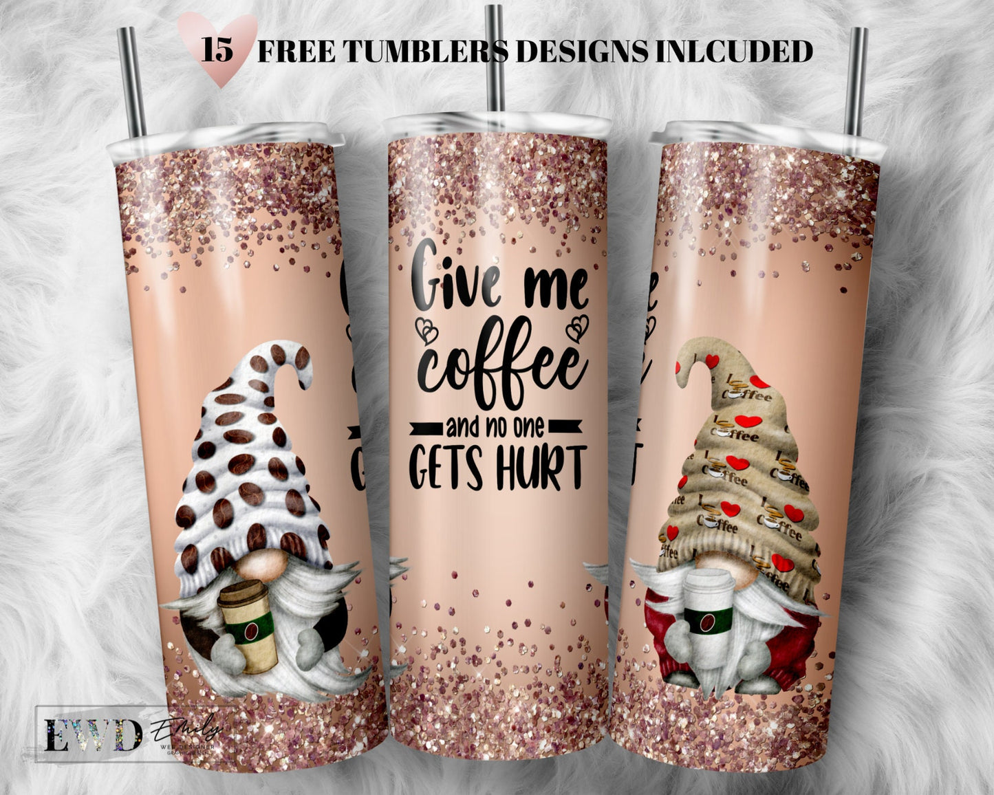 Coffee Gnome Tumbler Wrap PNG, Coffee Lover, 20 oz Skinny Sublimation Tumbler Designs For Tumbler Digital Download