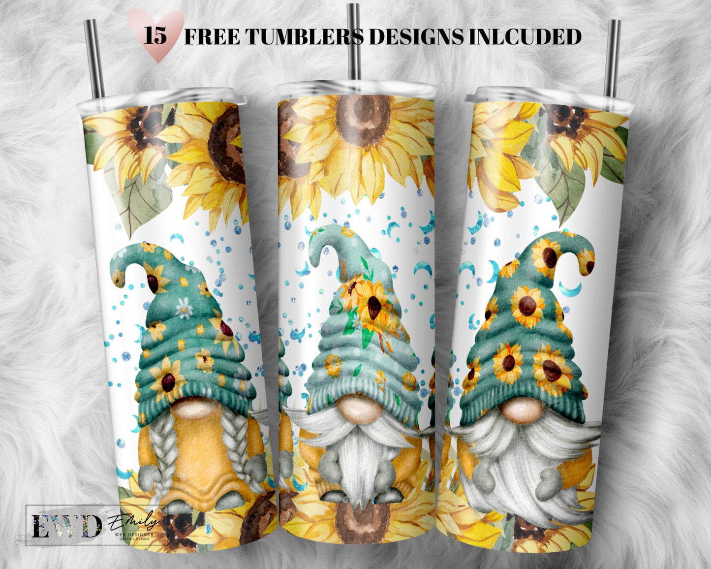 Gnomes And Sunflowers Tumbler Wrap 20oz Tumbler Design Digital Download