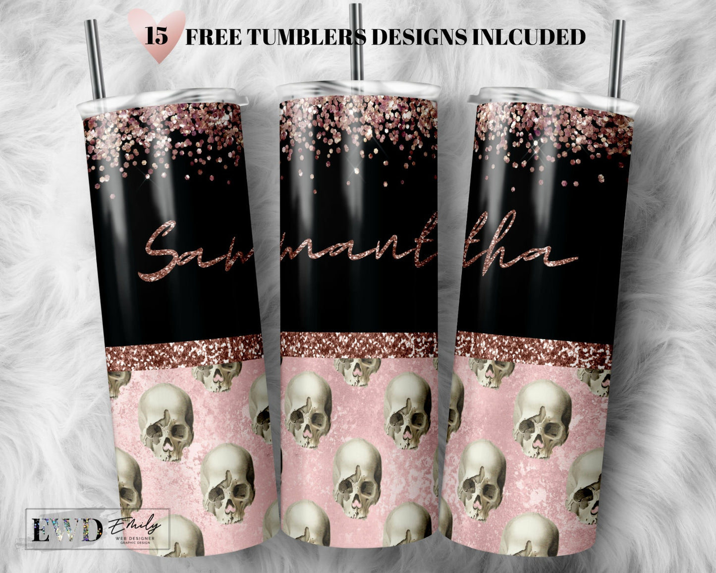Add Your Own Text Pink Blush Skull 20oz Sublimation Tumbler Designs, Skinny Tumbler Wrap, Tumbler PNG
