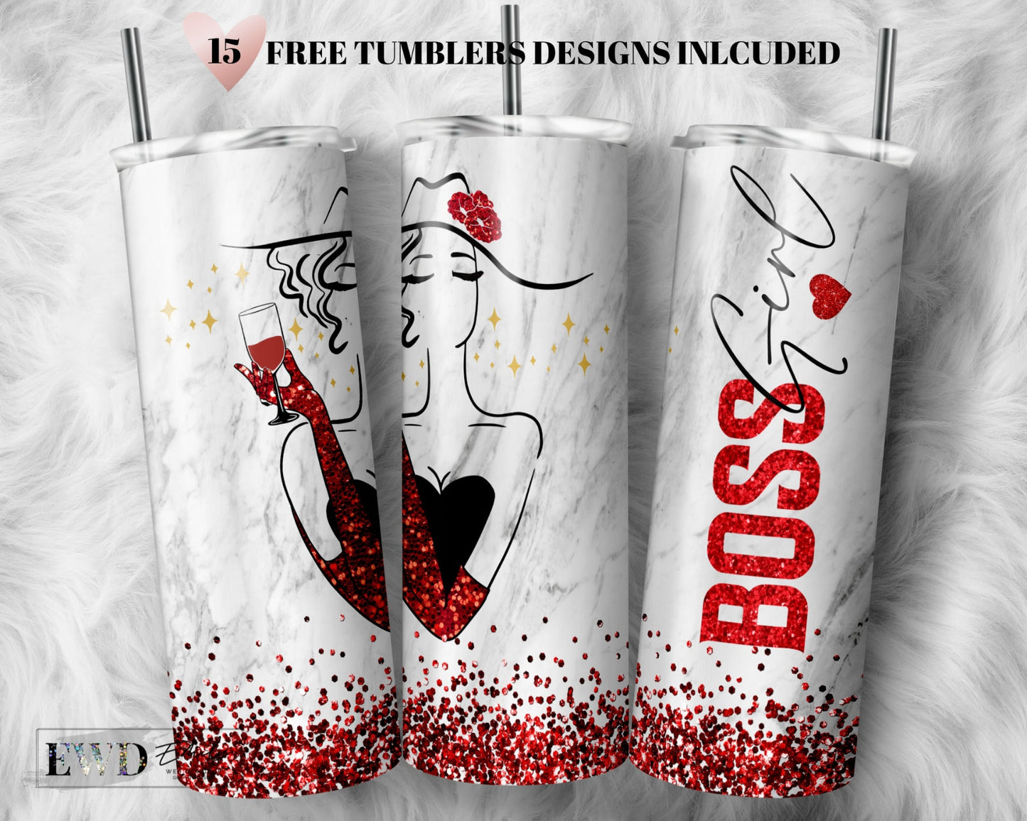 Boss Girl tumbler, 20oz skinny tumbler Glitter designs ,Sublimation Digital File PNG Download