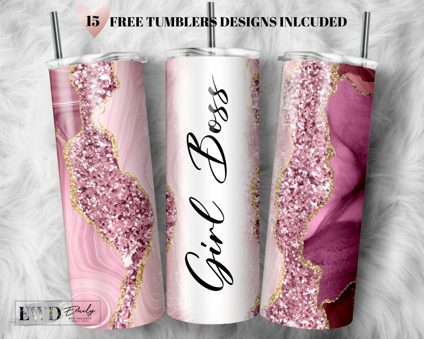 Girl Boss tumbler, 20oz skinny tumbler Glitter designs ,Sublimation Digital File PNG Download