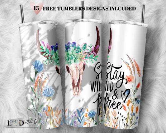 Stay Wild Longhorn Cow Tumbler - Western Cow Print Tumbler -Flower Cow Skull Tumbler Cup Gift for Cowgirl -Bull Skull Tumbler Gift For Her