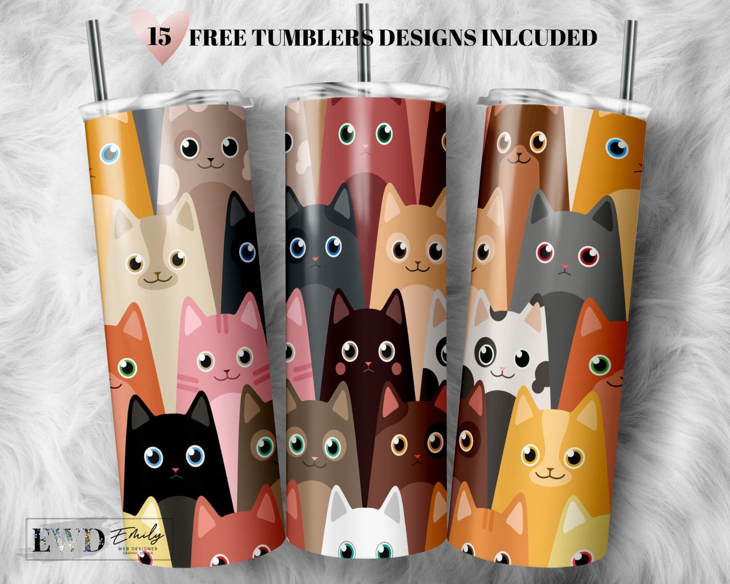 Cats 20oz Skinny Tumbler Design | Cute Cats Tumbler Wrap | Cute Cats Sublimation Wrap | Cute Cats Tumbler Png | Commercial Use Included