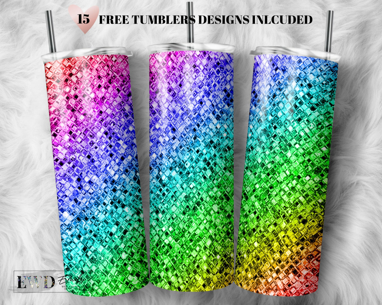 20 OZ Rainbow Glitter Sublimation Skinny Tumbler Design - Sublimation Wrap Design - Tumbler PNG
