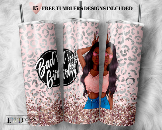 20oz Skinny Tumbler Bad Girl Sublimation Design Templates, Straight PNG Digital Download. Sarcastic Adult Humor Funny Leopard Skull