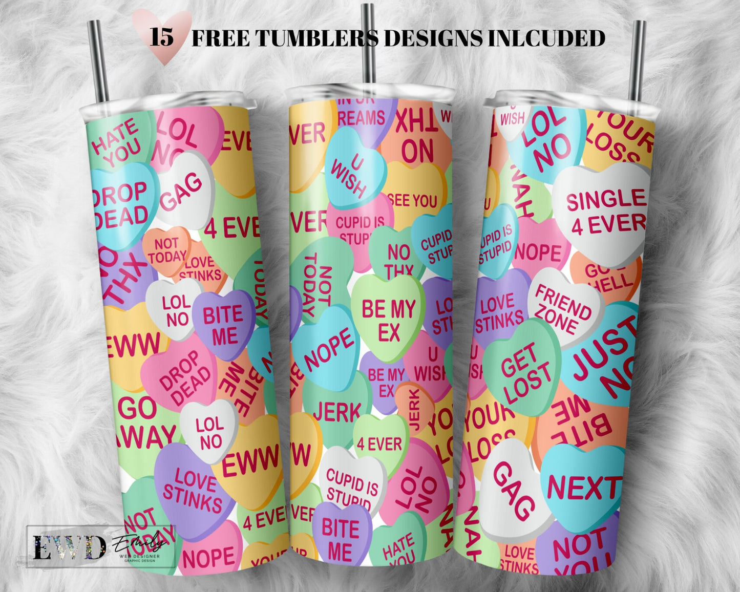 Anti Valentines Hearts Tumbler Design - Digital Download - 20oz Skinny Tumbler Wrap