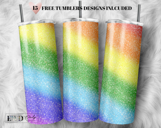 20 OZ Rainbow Glitter Sublimation Skinny Tumbler Design - Sublimation Wrap Design - Tumbler PNG
