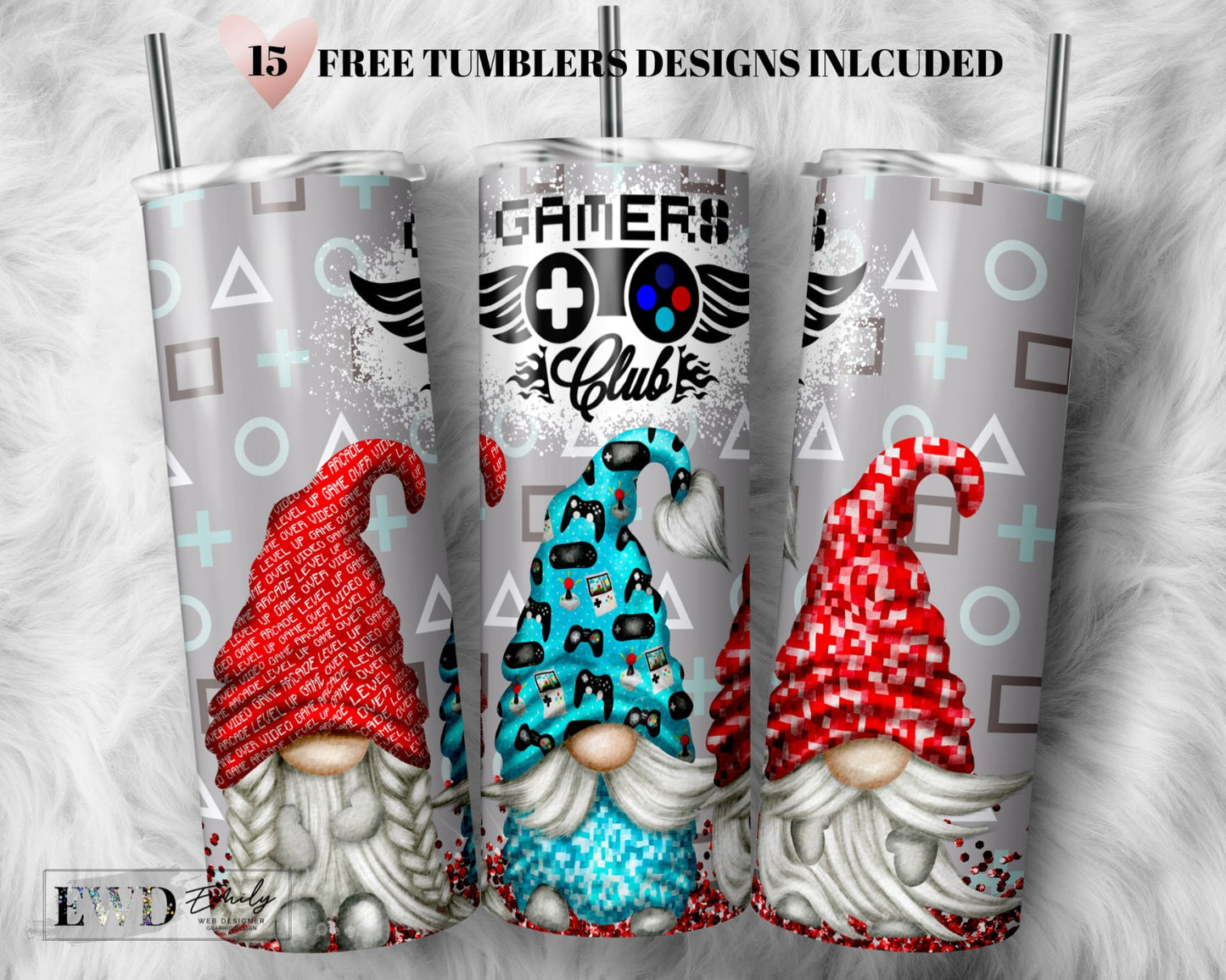 Gamer Gnome Tumbler Wrap PNG, Game Lover, 20 oz Skinny Sublimation Tumbler Designs For Tumbler Digital Download